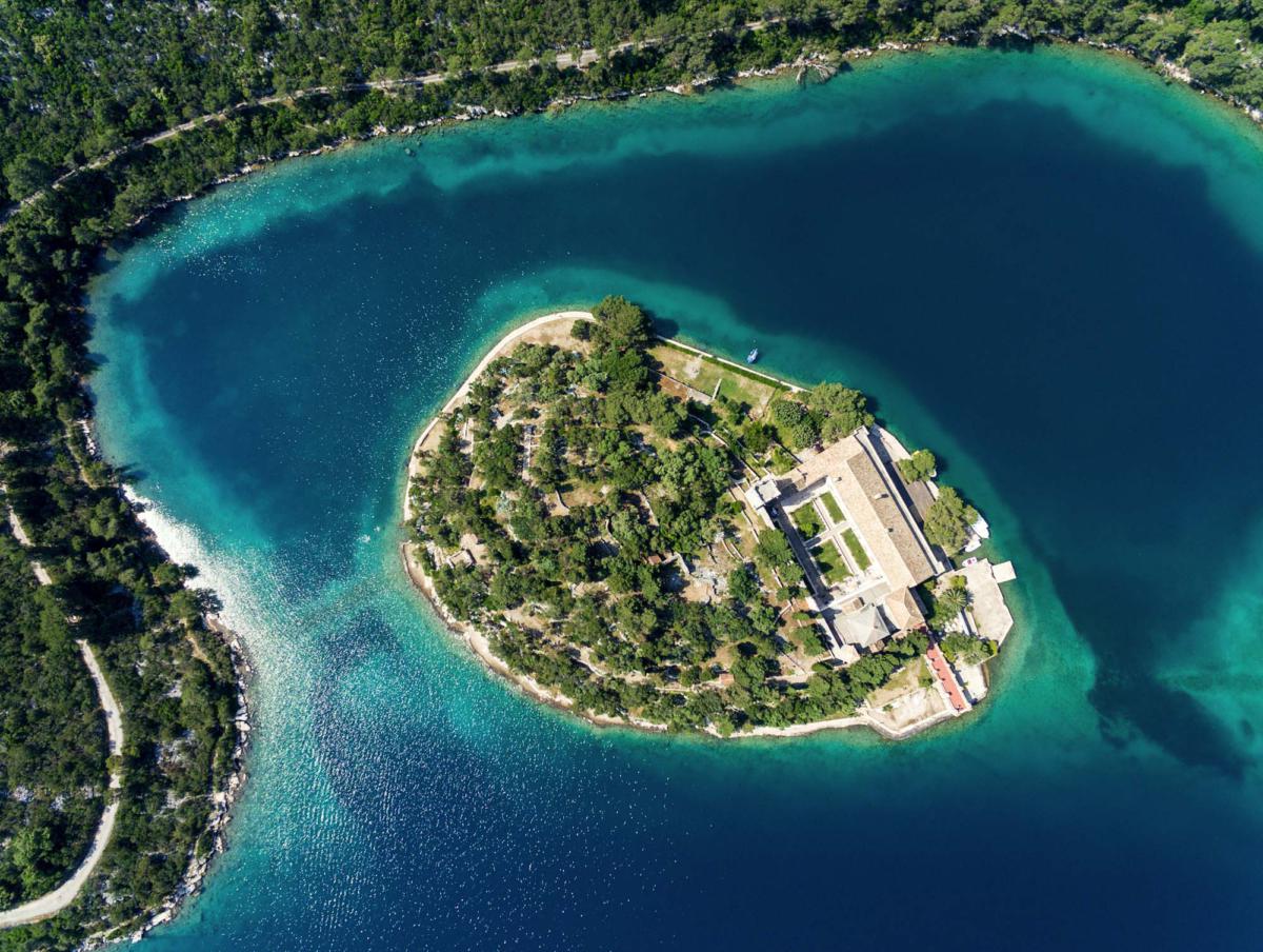 Aerial,View,Of,St.,Mary,Island,On,Island,Of,Mljet,
