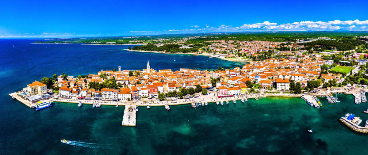 Aerial,View,Of,The,Old,Town,Of,Porec,On,A