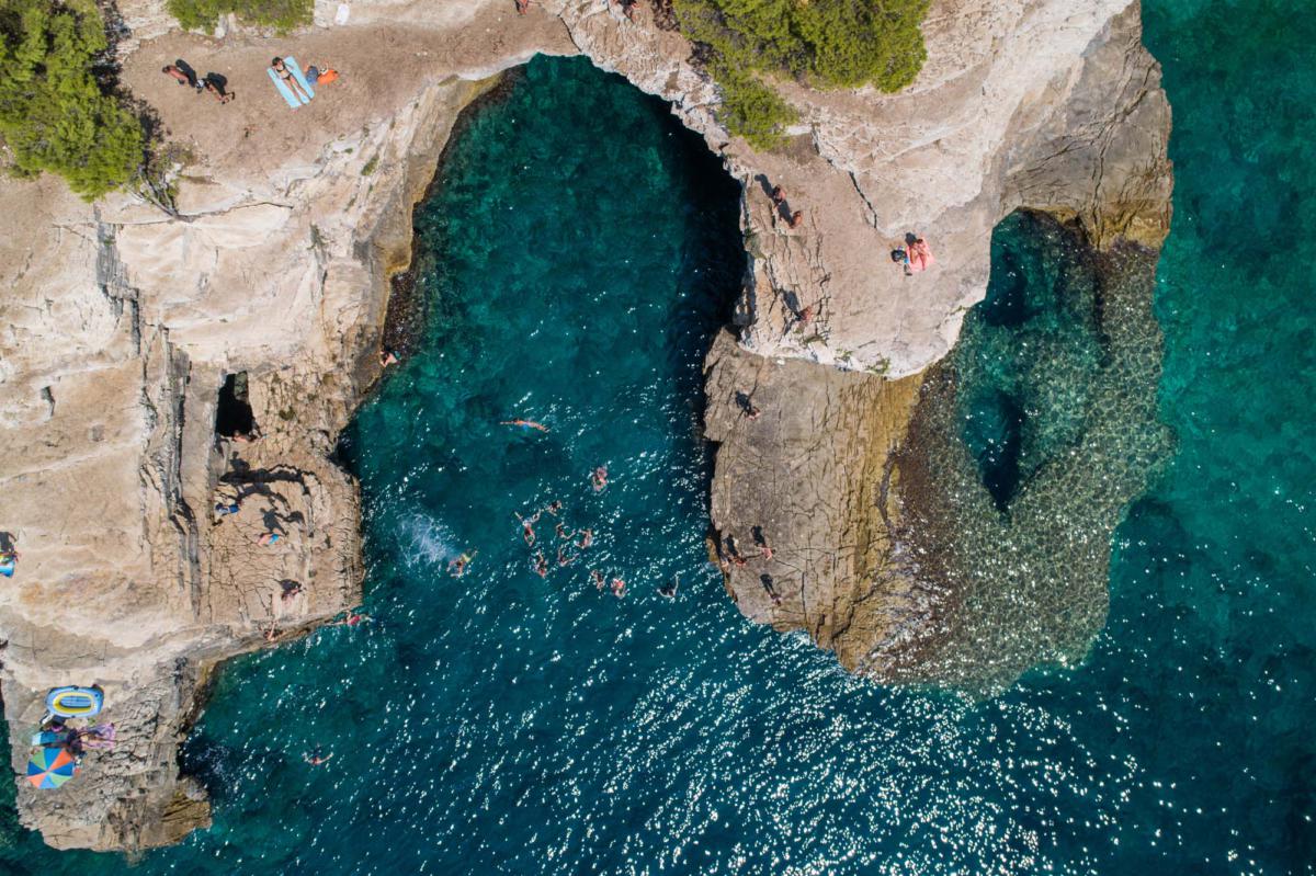 Aerial,View,Of,Rocky,Beach,Near,Pula,,Croatia